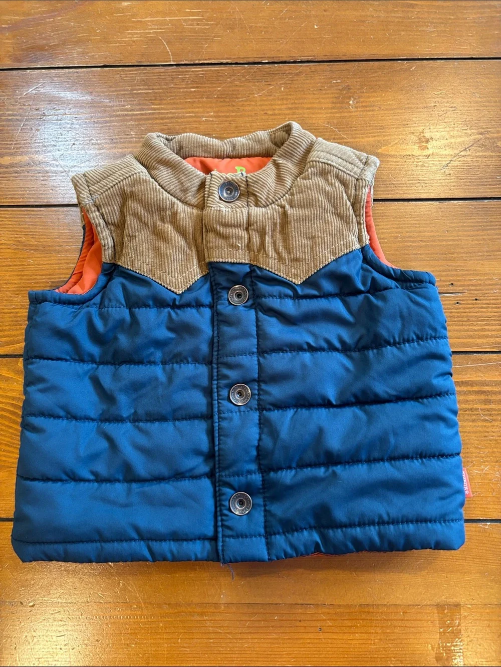OshKosh B'gosh Baby Navy Puffer Vest with Tan Yoke Boys Size 9 M